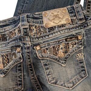 MISS ME Bootcut Jeans Womens 29  Medium Wash Rhinestone Studded Flap Pockets